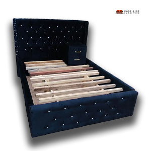 Double bed frame with side drawer suede material